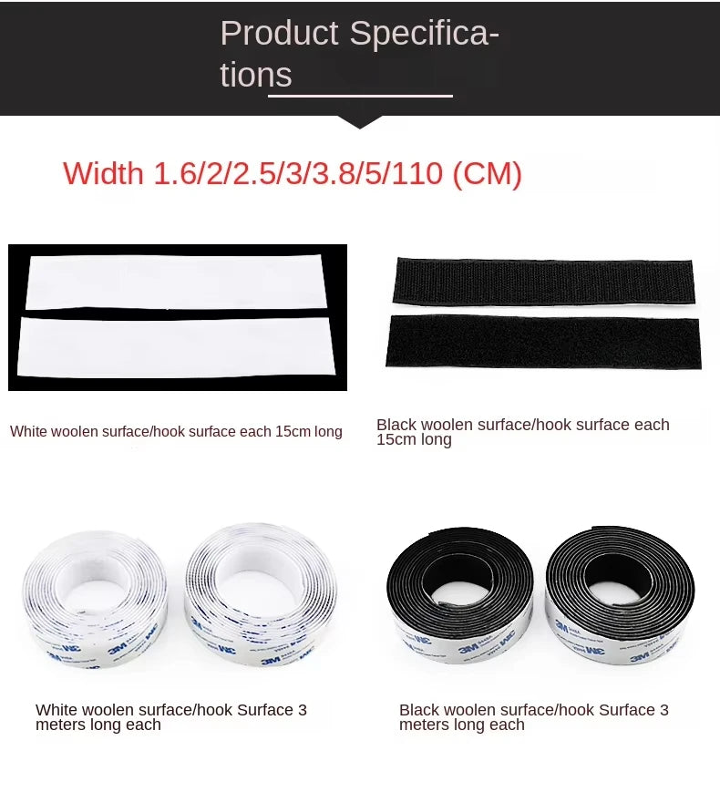 3M 9448A Black Double-Sided Self Adhesive 3m 16-100mm Strong Non-Trace High Temperature Resistant Hook and Loop Fastener Tape - Daisan Mart