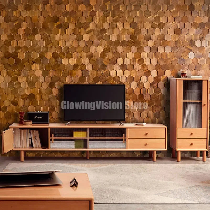 Walnut Wood Mosaic Tile Wall Sticker for TV Background Art Wall Decoration Modern 3D Wood Hexagon Wooden Panel Wall Panel - Daisan Mart