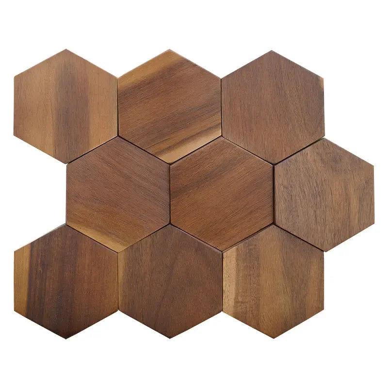 Walnut Wood Mosaic Tile Wall Sticker for TV Background Art Wall Decoration Modern 3D Wood Hexagon Wooden Panel Wall Panel - Daisan Mart