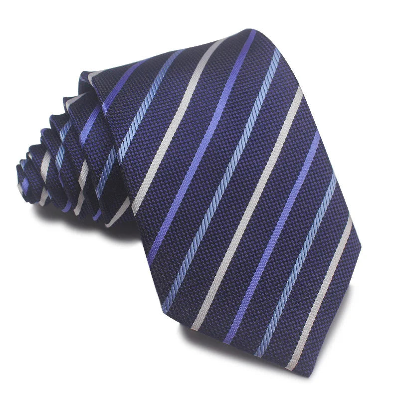 男士藍色條紋真絲領帶 - 最新款
