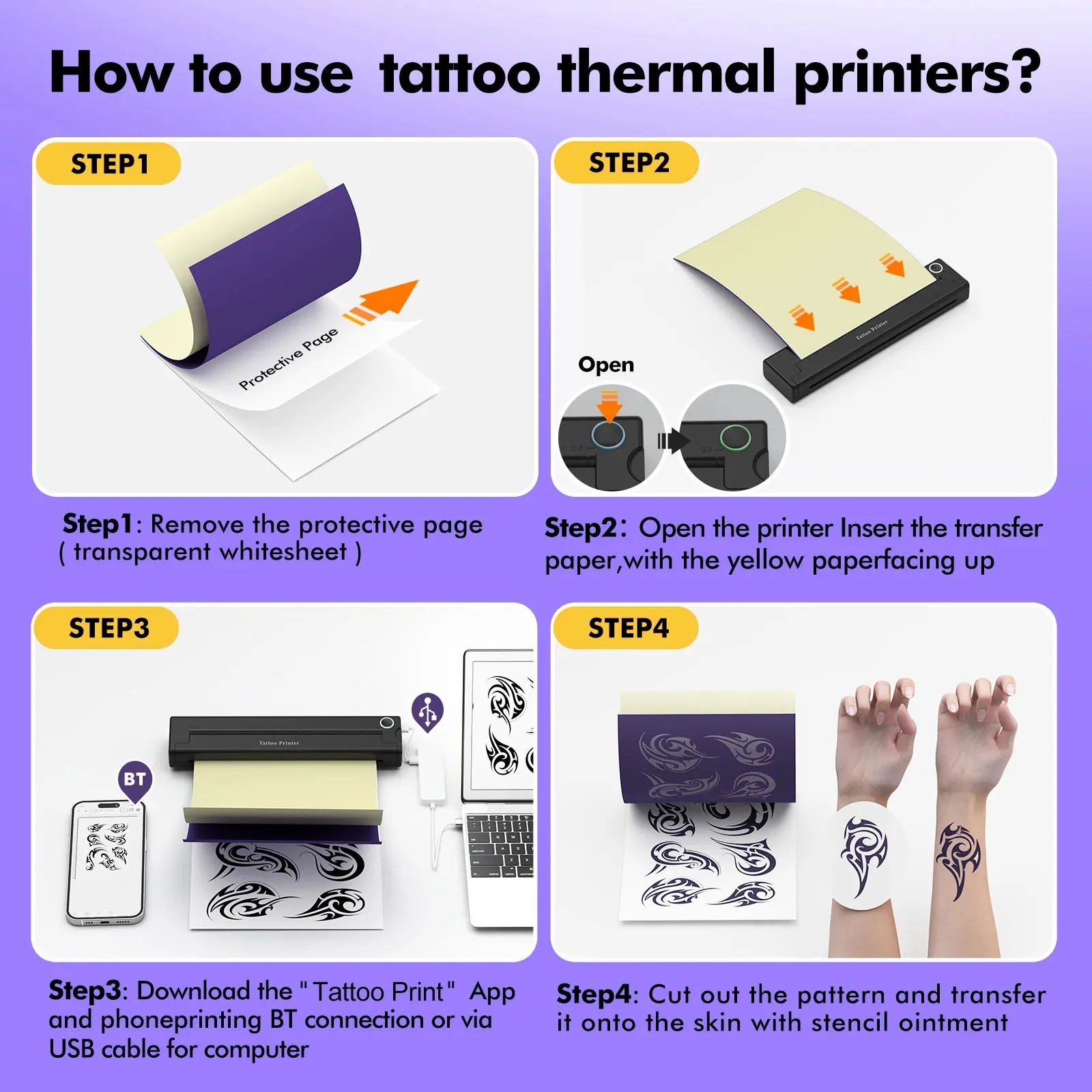 A4 Thermal Printers Wireless Bluetooth Tattoos Printer Portable Mini Thermal Printer A4 Paper Photo Printer From Mobile Phone - Daisan Mart