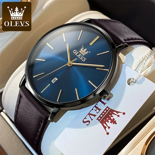 Đồng hồ nam OLEVS siêu mỏng 6.5mm dây da thời trang - Daisan Mart