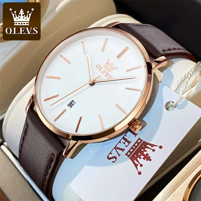 Đồng hồ nam OLEVS siêu mỏng 6.5mm dây da thời trang - Daisan Mart
