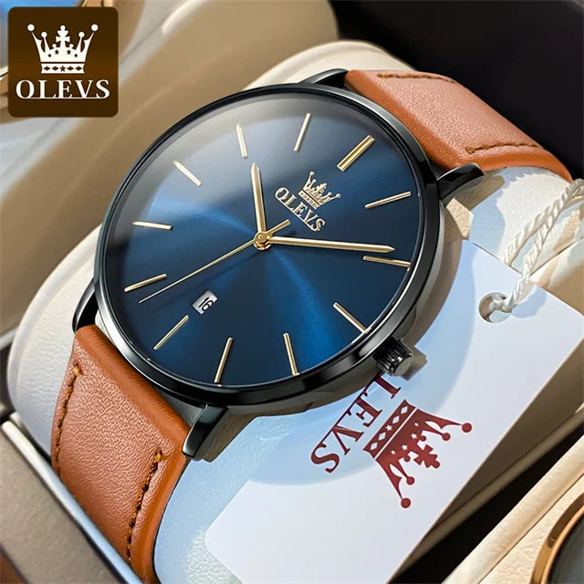 Đồng hồ nam OLEVS siêu mỏng 6.5mm dây da thời trang - Daisan Mart