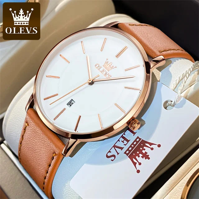 Đồng hồ nam OLEVS siêu mỏng 6.5mm dây da thời trang - Daisan Mart