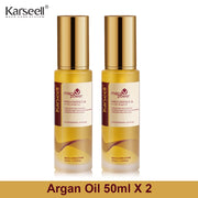Hai chai dầu dưỡng tóc Karseell màu vàng, nắp vàng, dung tích 50ml.