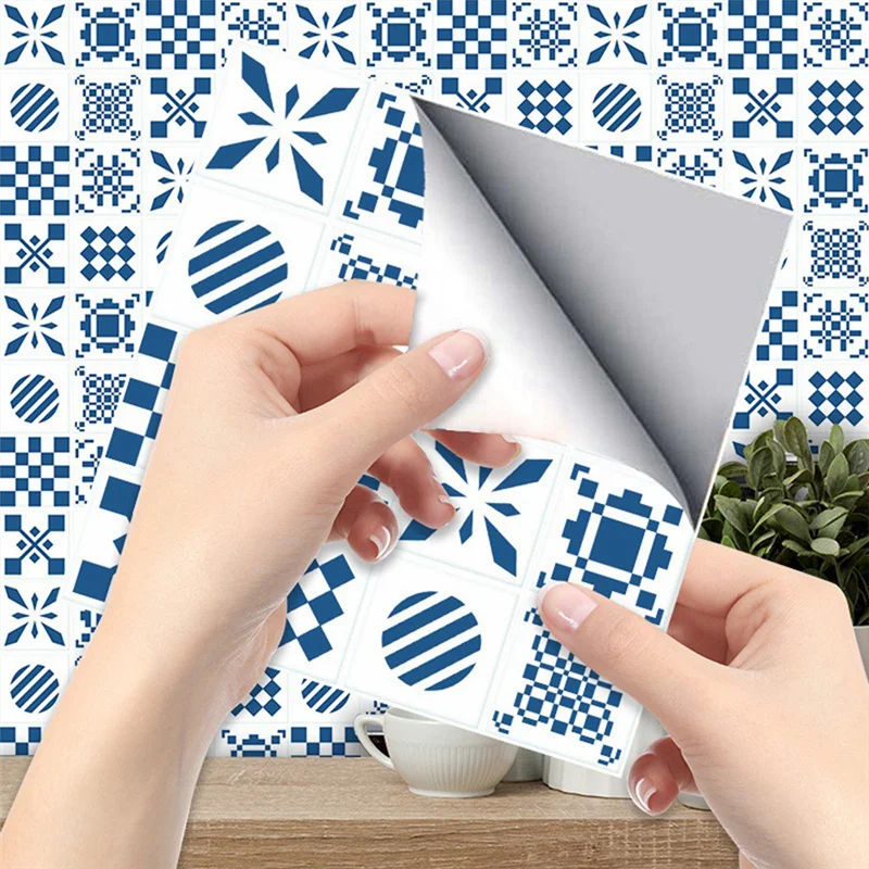 Nhãn dán gạch xanh hình học trang trí tường sàn - Daisan Mart