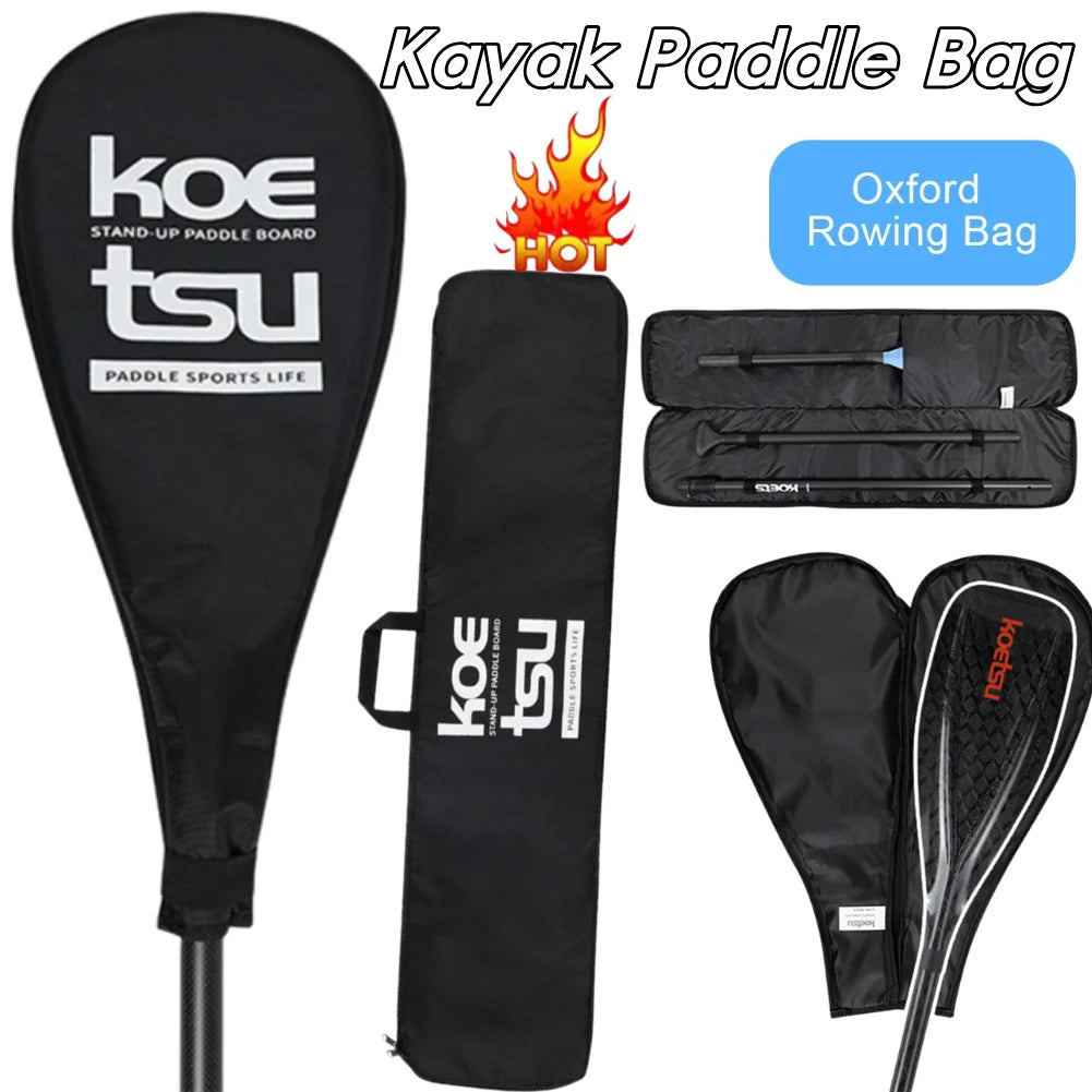Túi mái chèo kayak màu đen, chữ trắng, kèm hình ngọn lửa và nhãn "Oxford Rowing Bag".