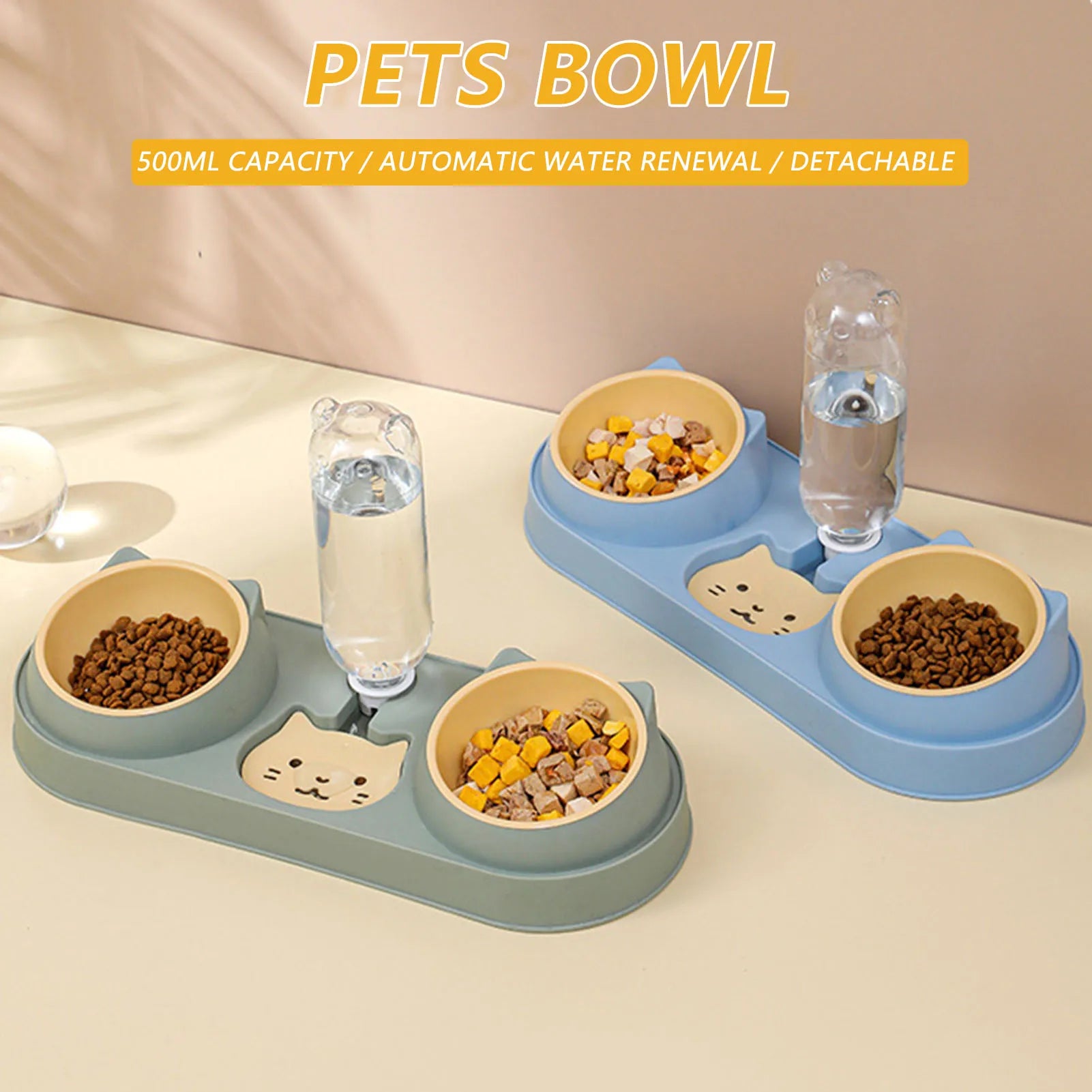Pet Cat Bowl Automatic Feeder Dog Food Bowl With Water Fountain Double Bowl Drinking Raised Stand Dish Bowls For Cats - Daisan Mart