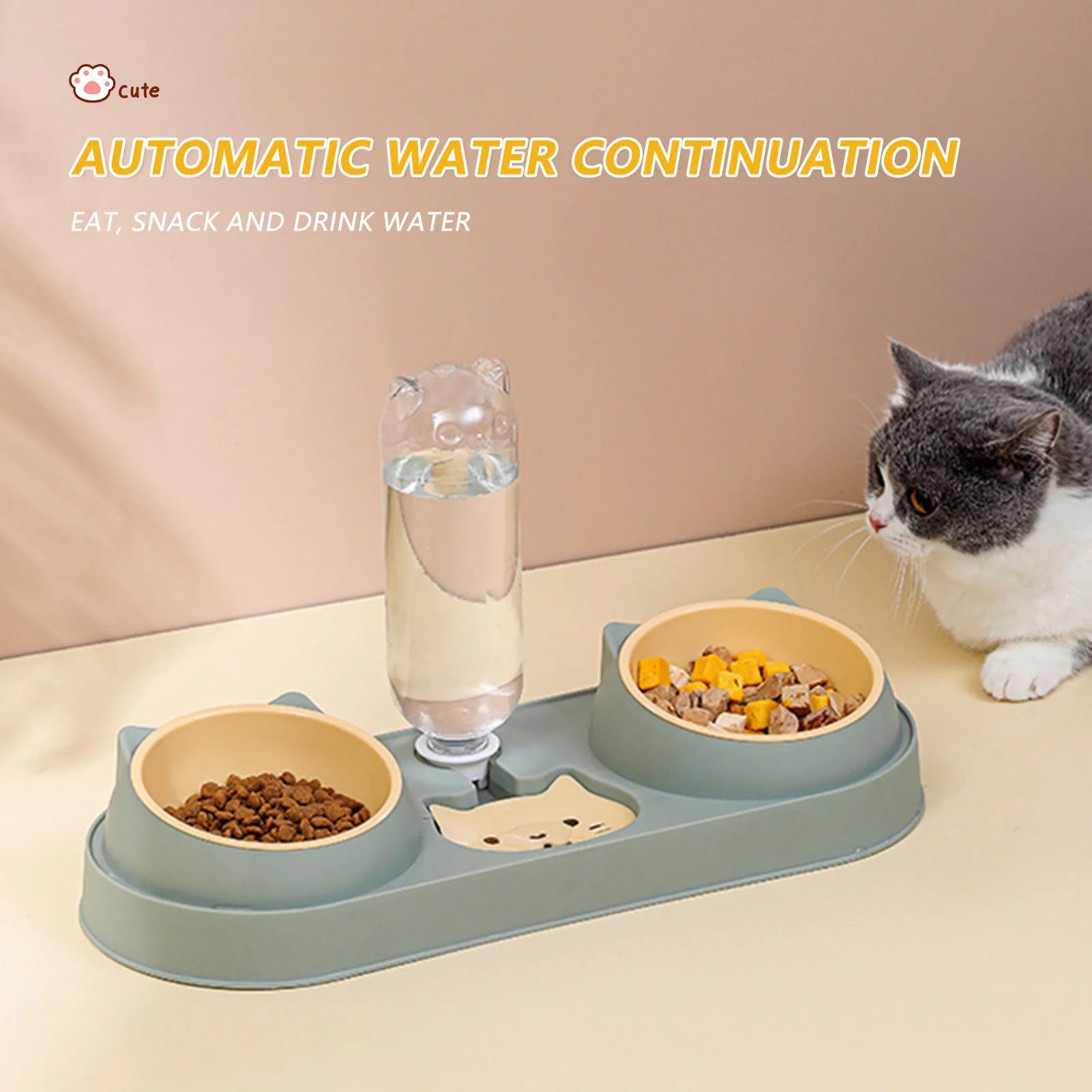 Pet Cat Bowl Automatic Feeder Dog Food Bowl With Water Fountain Double Bowl Drinking Raised Stand Dish Bowls For Cats - Daisan Mart