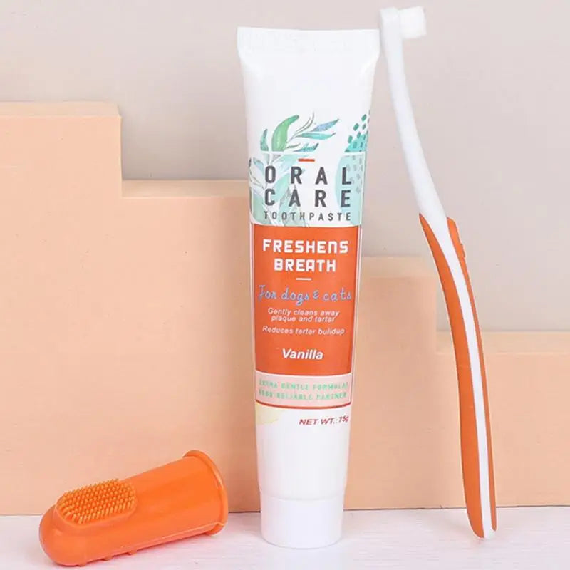 Beef Cat Toothbrush and Toothpaste Set for Teeth Cleaning Vanilla Toothpaste Finger Toothbrush Tongue Cleaning Pet Accessories - Daisan Mart