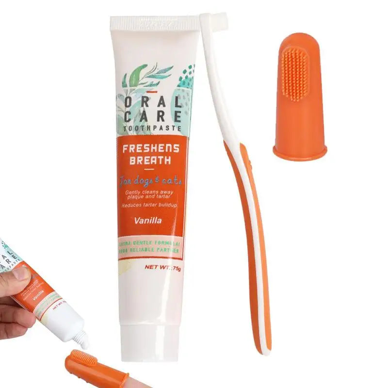 Beef Cat Toothbrush and Toothpaste Set for Teeth Cleaning Vanilla Toothpaste Finger Toothbrush Tongue Cleaning Pet Accessories - Daisan Mart