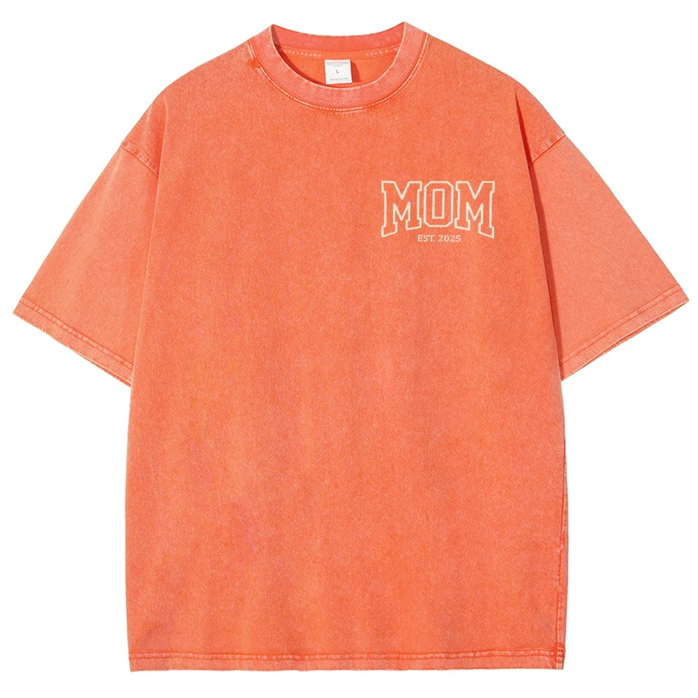Áo Thun Unisex Thêu Chữ MOM EST 2025 Phong Cách Denim - Daisan Mart