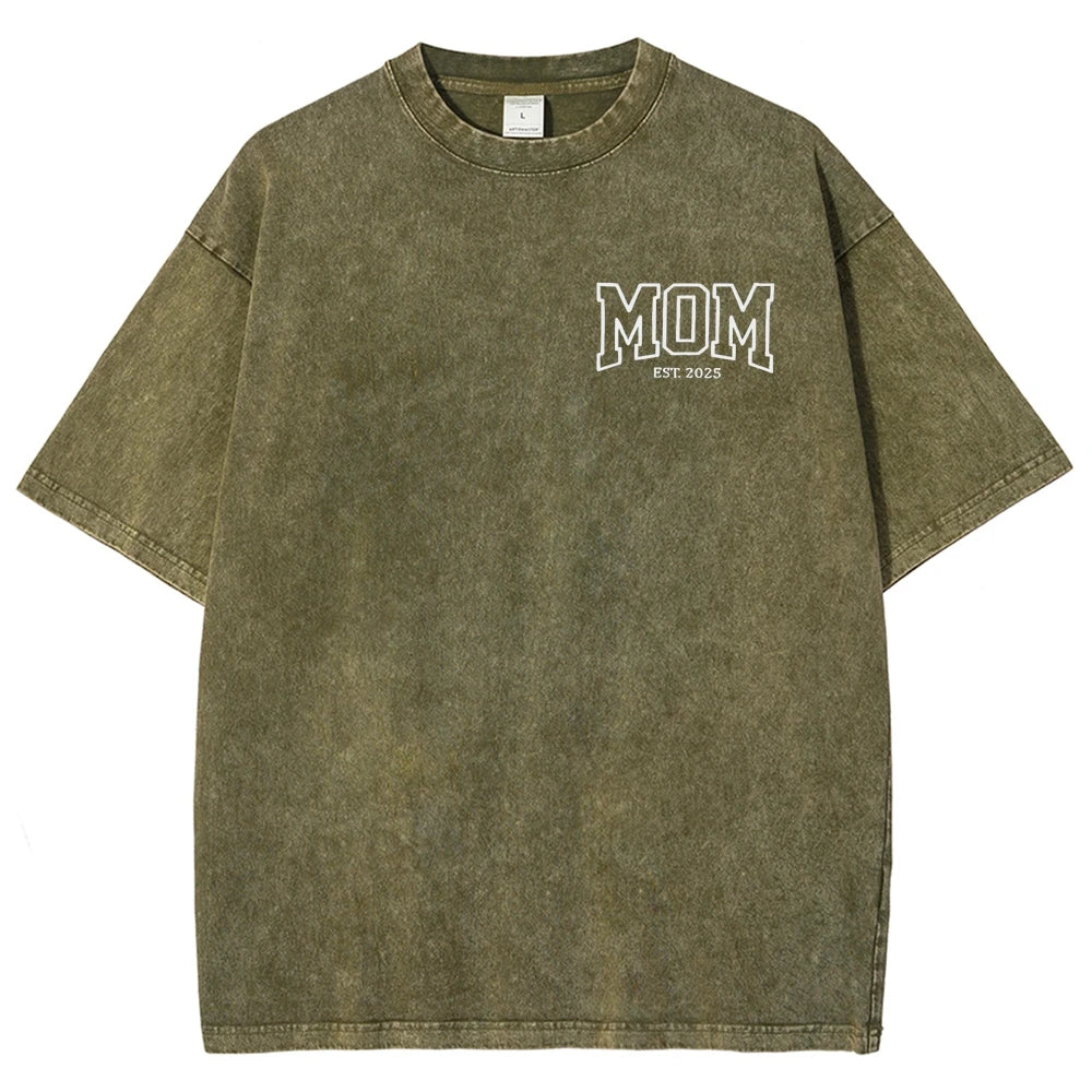 Áo Thun Unisex Thêu Chữ MOM EST 2025 Phong Cách Denim - Daisan Mart