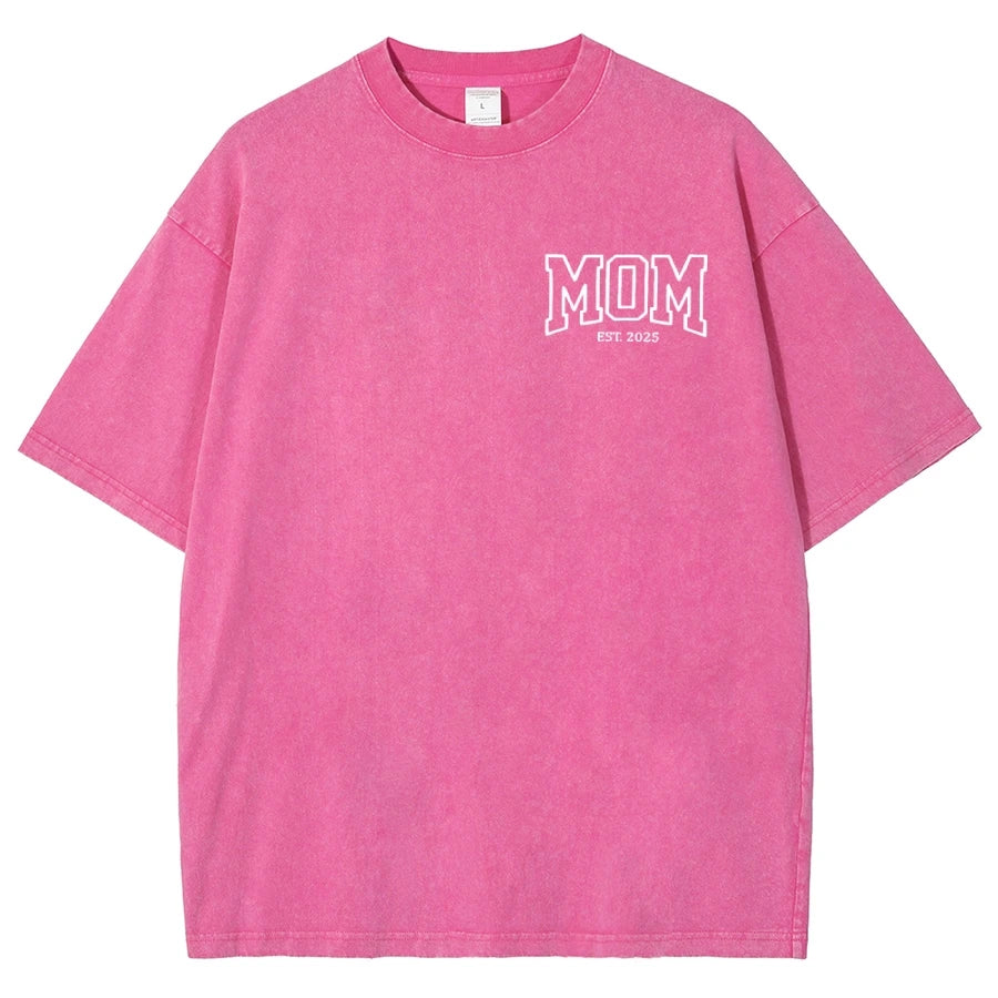 Áo Thun Unisex Thêu Chữ MOM EST 2025 Phong Cách Denim - Daisan Mart