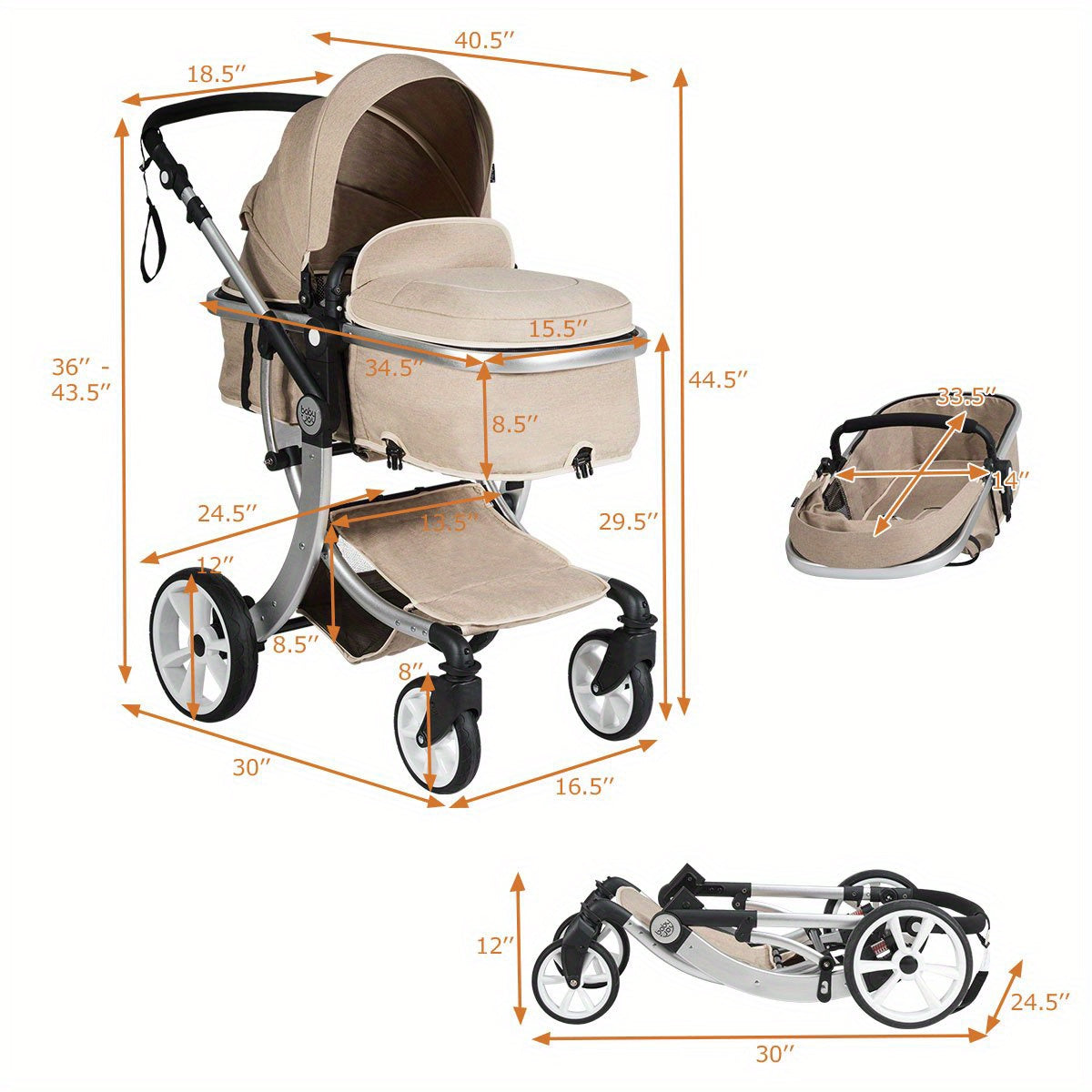 Xe Đẩy & Nôi 2-Trong-1 Gymax Cho Bé An Toàn & Tiện Lợi - Daisan Mart