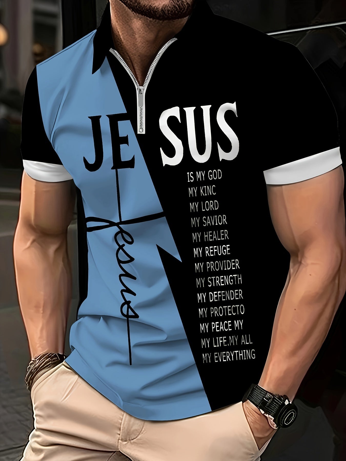 Men's Golf T-shirt Large Size Printed JESUS ​​Active Summer