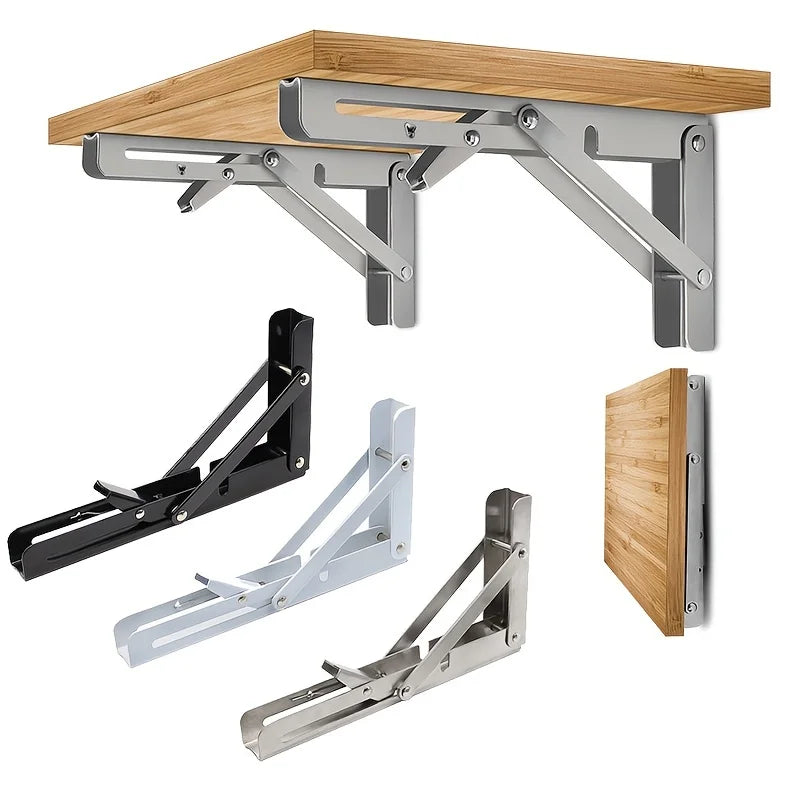 2PCS Sturdy Steel Folding Shelf Brackets Wall-Mounted Design for Workbench Table, Table Shelves Angle Bracket Home Hardware - Daisan Mart