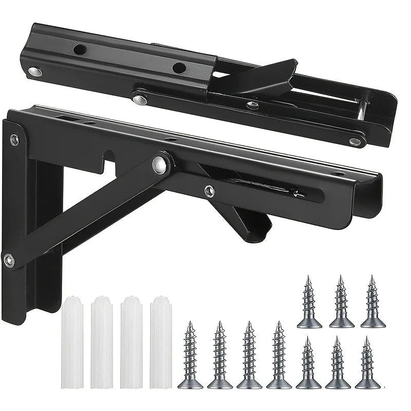 2PCS Sturdy Steel Folding Shelf Brackets Wall-Mounted Design for Workbench Table, Table Shelves Angle Bracket Home Hardware - Daisan Mart