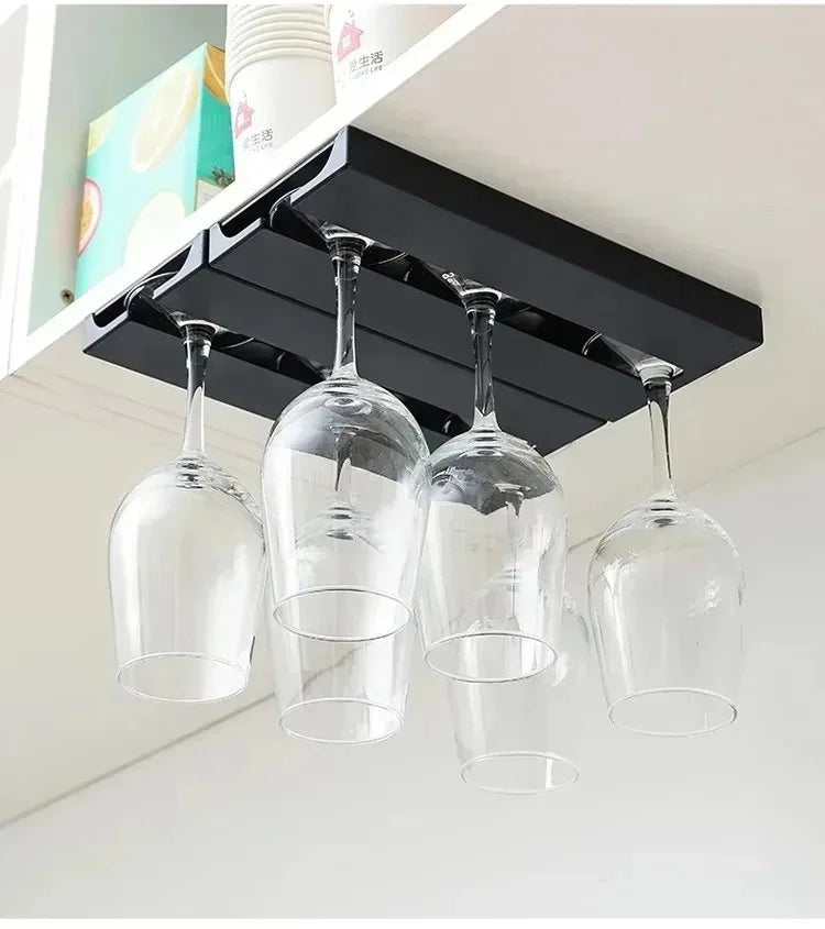 Kitchen Cabinet Hanging Holder Shelf Free Punching Holder Wine Glass Rack Multi-Function Goblet Classification up Organizer - Daisan Mart