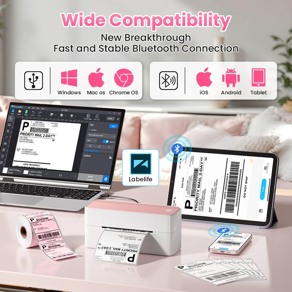 Phomemo 241 Bluetooth Thermal Label Printer Wireless Small Shipping Label Printer 4X6 Compatible with iPhone Android Mac Window - Daisan Mart