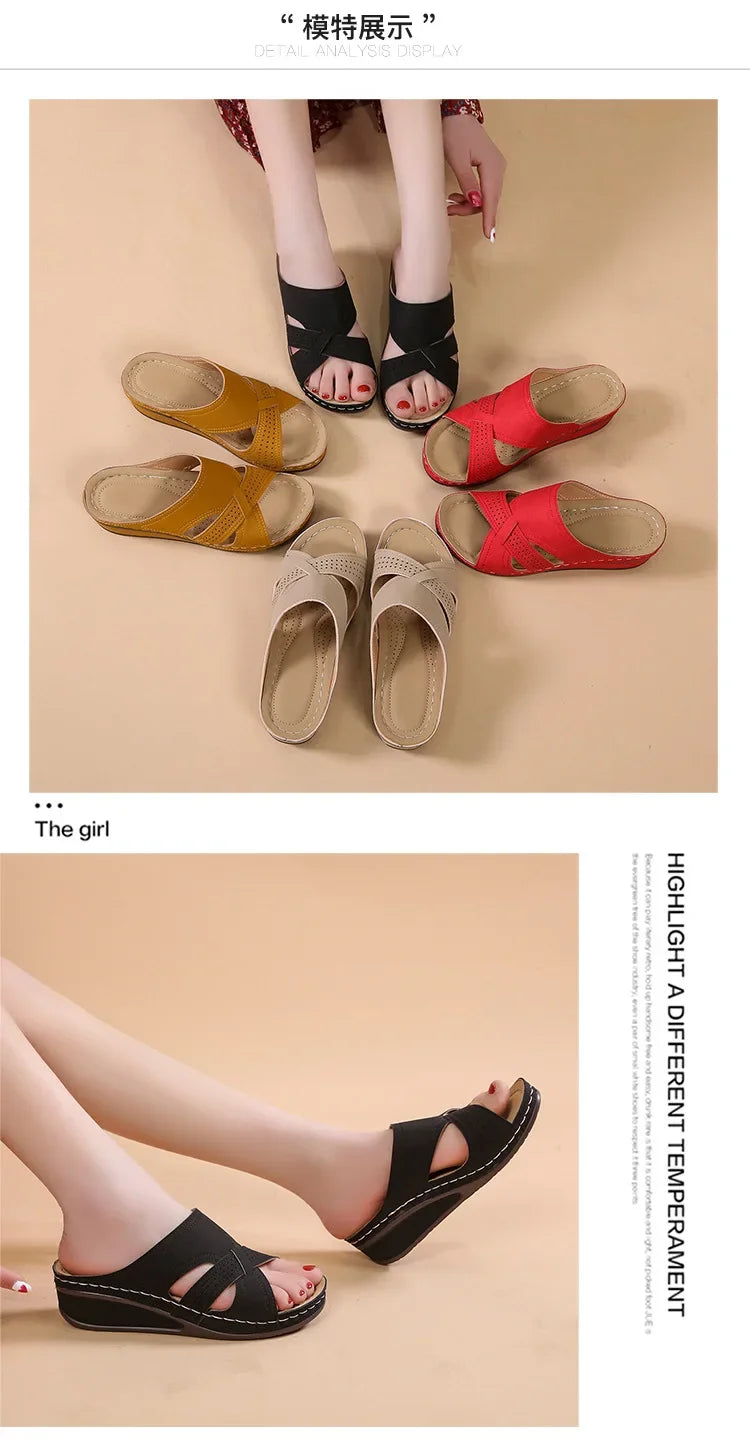 Women's Vintage Leather Wedge Sandals Breathable 2024