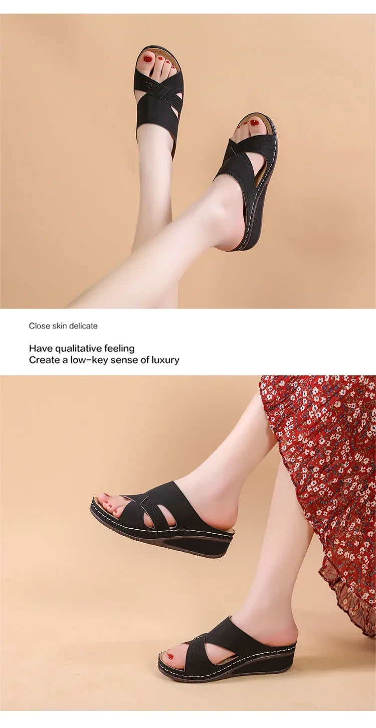 Women's Vintage Leather Wedge Sandals Breathable 2024