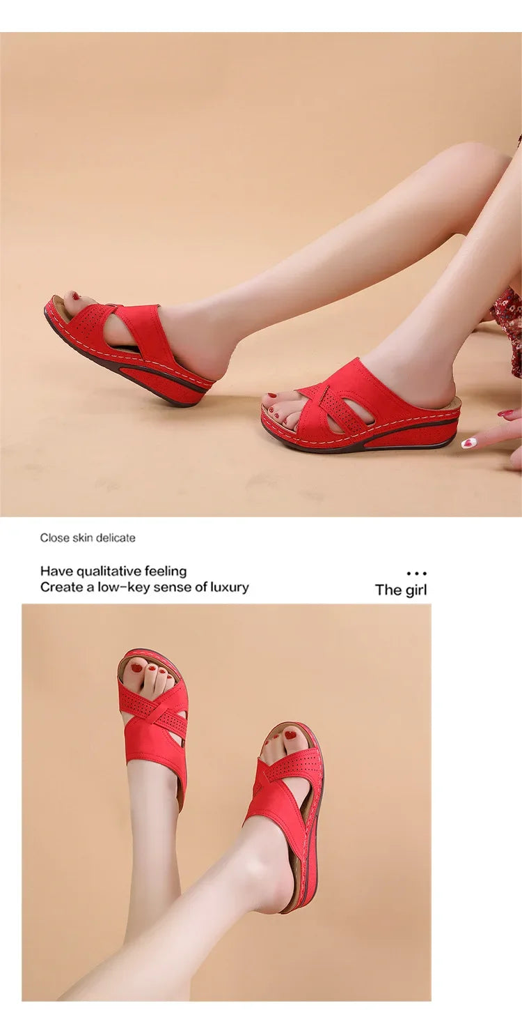 Women's Vintage Leather Wedge Sandals Breathable 2024