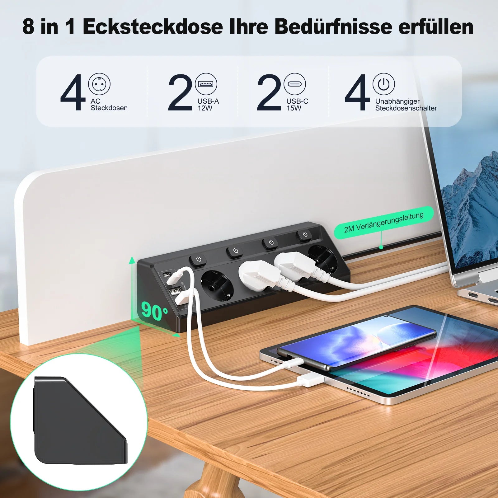 Ổ Cắm Đa Năng EU 4 Lỗ, 2 USB, 2 Type-C, Công Tắc Riêng - Daisan Mart