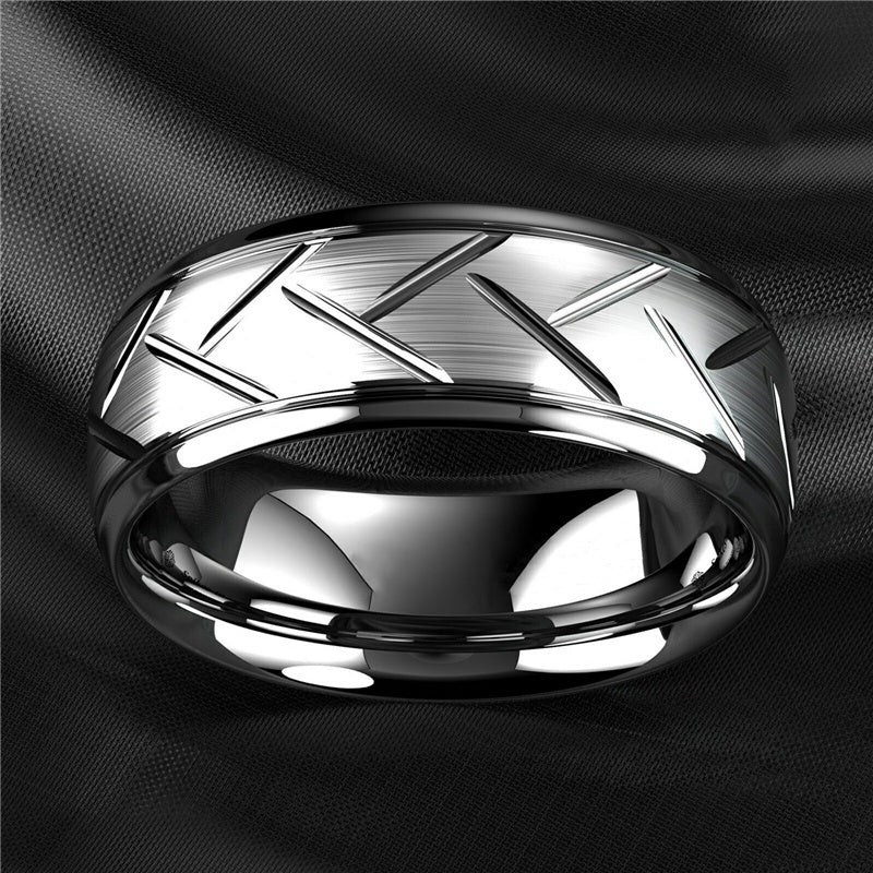 Nhẫn Nam Titan Đen 8MM Rãnh Dây Thép Thời Trang - Daisan Mart