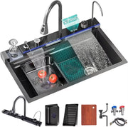 Bồn Rửa Chén Thông Minh LED Đen Inox 304 Đa Năng - Daisan Mart