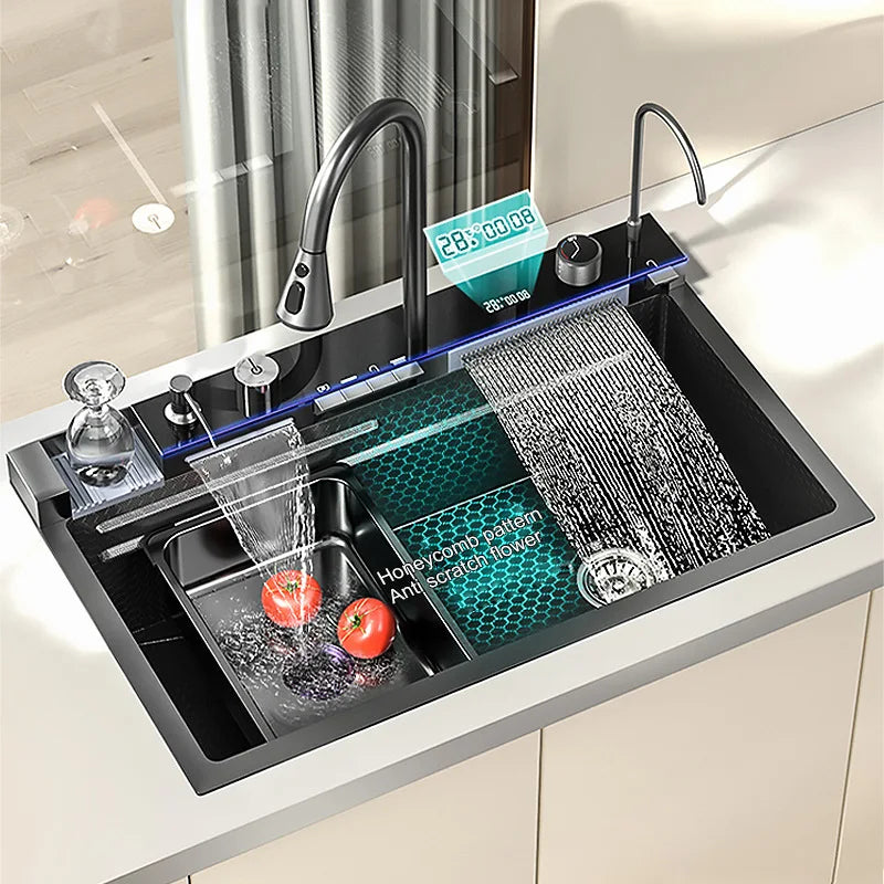 Bồn Rửa Chén Thông Minh LED Đen Inox 304 Đa Năng - Daisan Mart