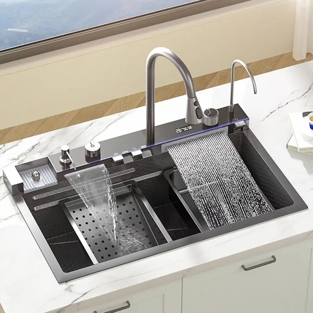 Bồn Rửa Chén Thông Minh LED Đen Inox 304 Đa Năng - Daisan Mart