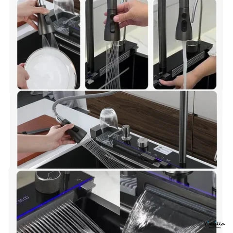 Bồn Rửa Chén Thông Minh LED Đen Inox 304 Đa Năng - Daisan Mart
