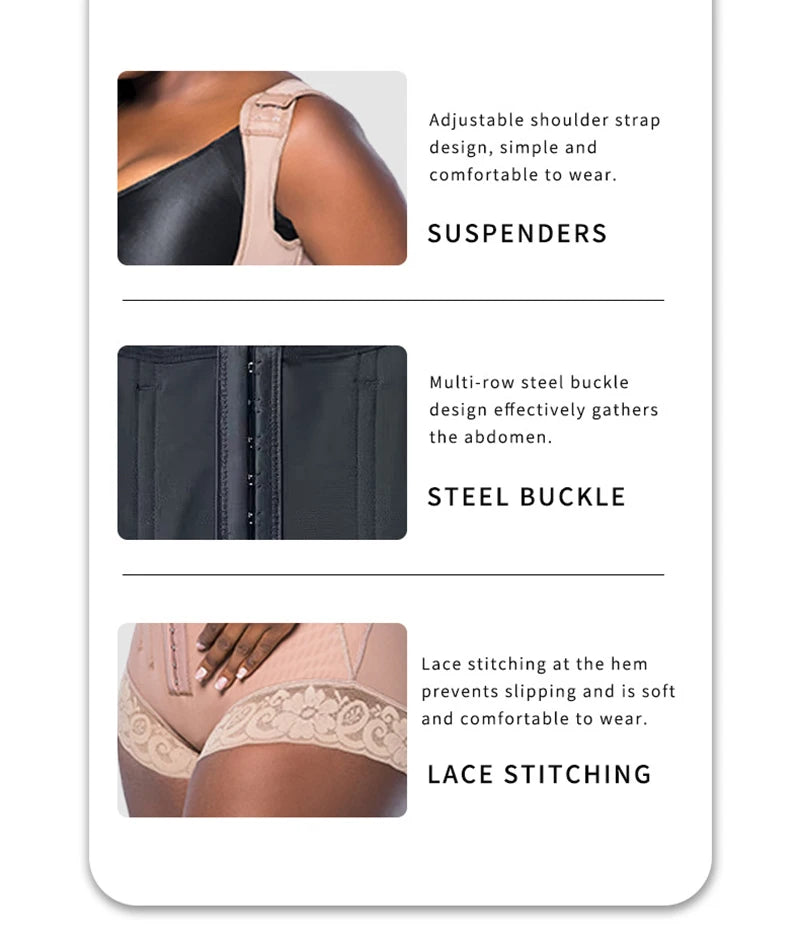Full Body Shaper High Compression Shapewear 9 Steel Bone Waist Trainer Fajas Colombianas Girdle Corset Bodysuits Underwear Strap - Daisan Mart