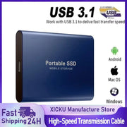 Ổ cứng SSD di động màu xanh dương, hỗ trợ USB 3.1, tương thích Android, Mac OS, Windows.