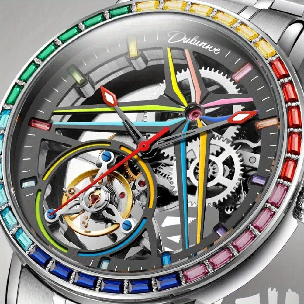 Đồng hồ nam máy cơ lộ máy viền đá quý phát sáng