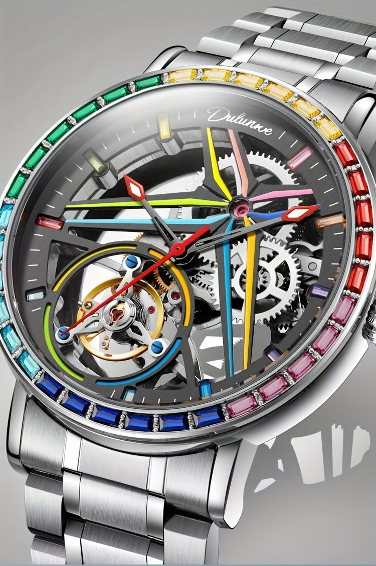 Đồng hồ nam máy cơ lộ máy viền đá quý phát sáng