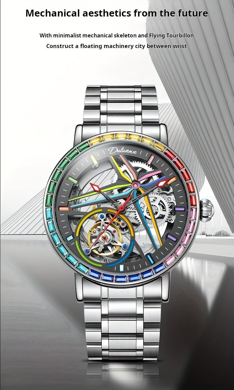 Đồng hồ nam máy cơ lộ máy viền đá quý phát sáng