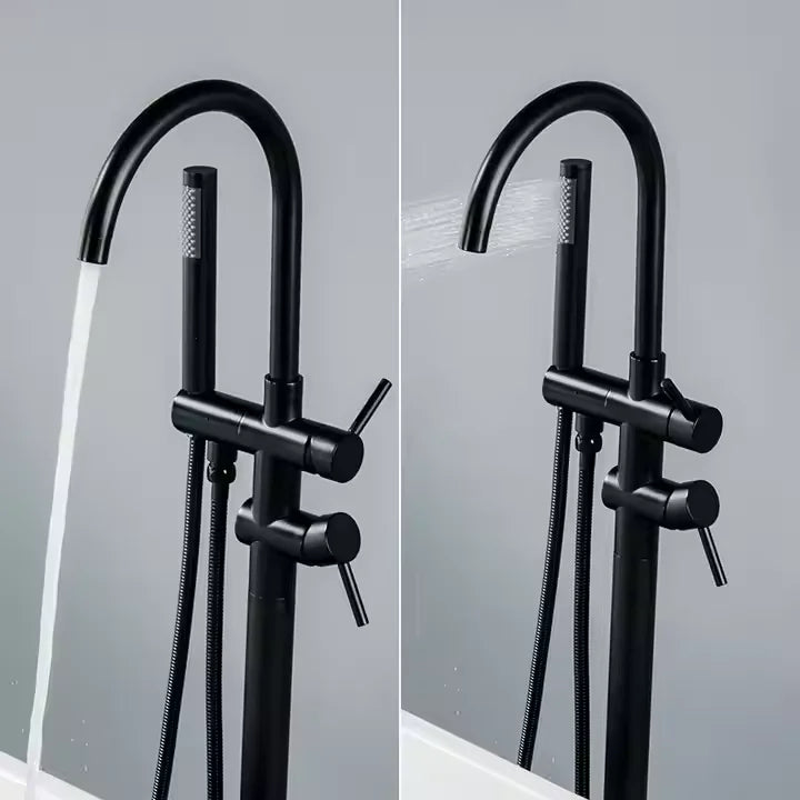FLG Brass Mounted Freestanding Bath Shower Mixer Floor Stand Tub Filler Shower Mixer Bathtub Free Standing Faucet - Daisan Mart