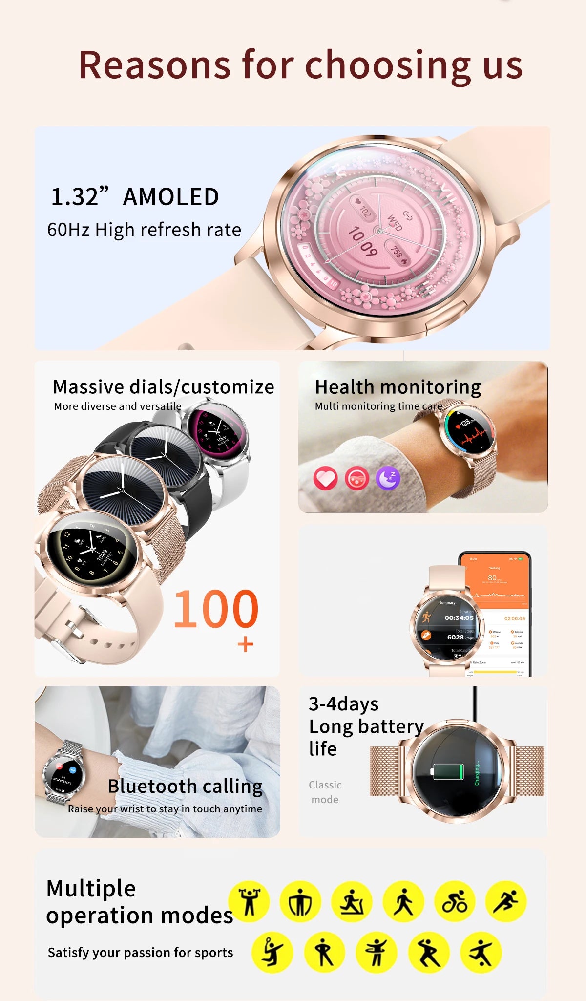 Đồng hồ thông minh nữ 2025 - Màn hình AMOLED IP68 - Daisan Mart