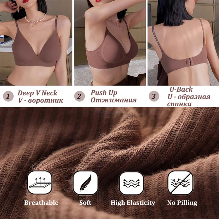 Áo ngực nữ sexy không gọng, cổ V sâu, dây chữ cá tính - Daisan Mart