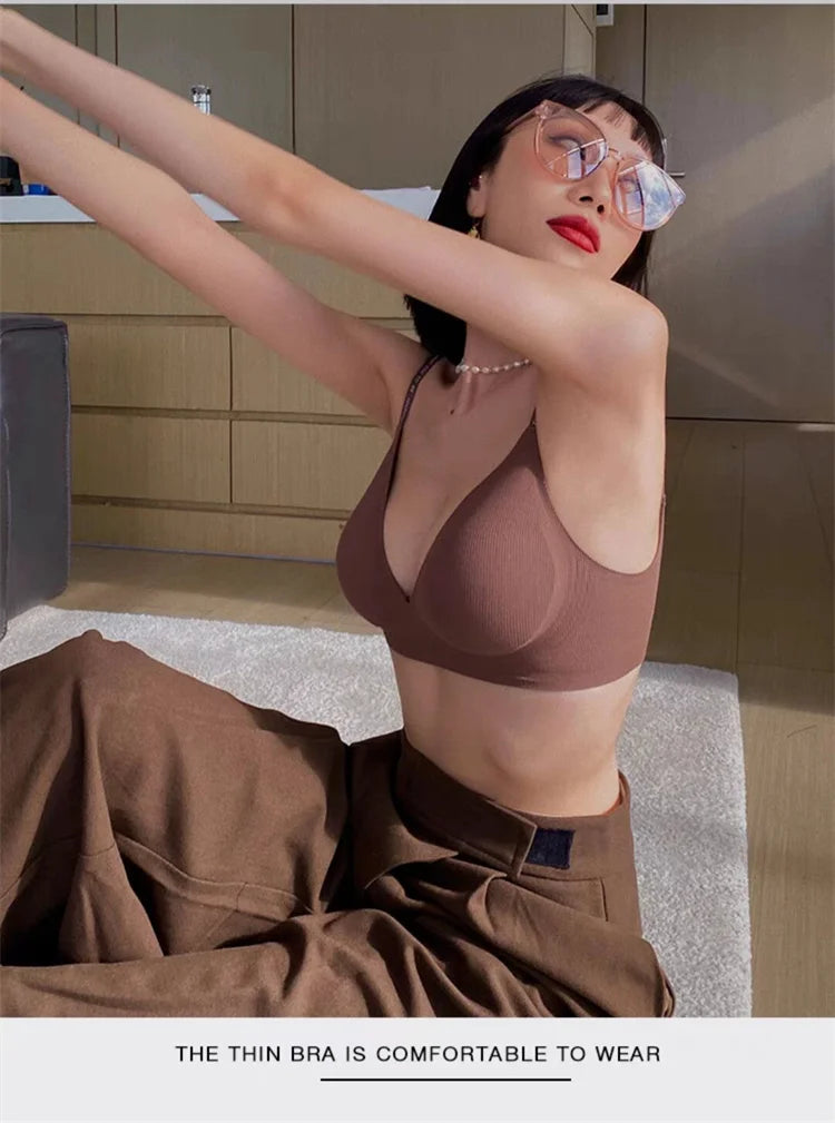 Áo ngực nữ sexy không gọng, cổ V sâu, dây chữ cá tính - Daisan Mart