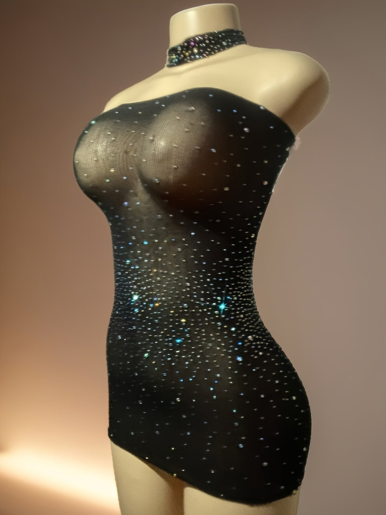 Shiny Rhinestone Bodycon Design Dress, Without Lingerie & Underpants, Women's Sexy Clothing - Daisan Mart