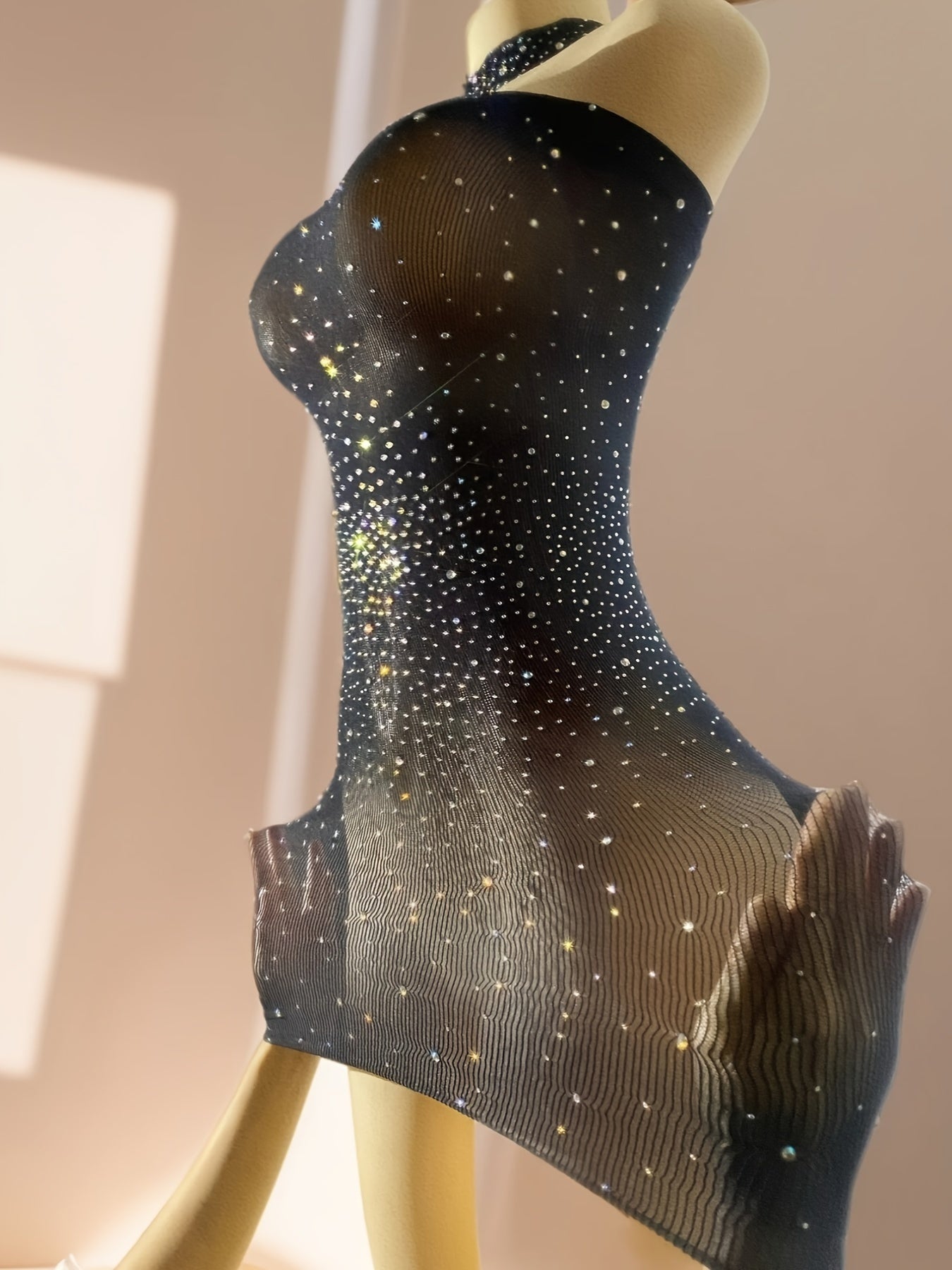 Shiny Rhinestone Bodycon Design Dress, Without Lingerie & Underpants, Women's Sexy Clothing - Daisan Mart