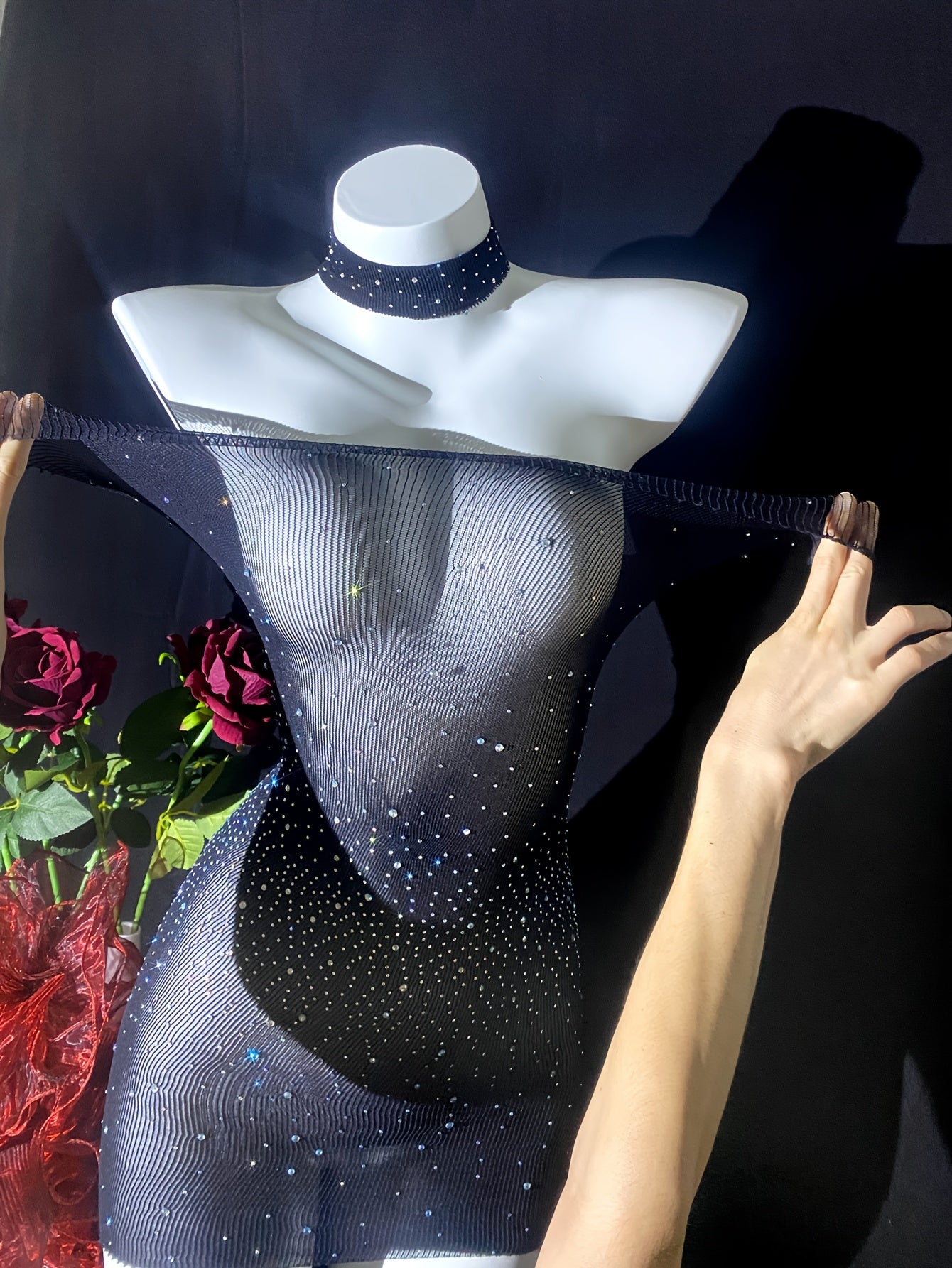 Shiny Rhinestone Bodycon Design Dress, Without Lingerie & Underpants, Women's Sexy Clothing - Daisan Mart