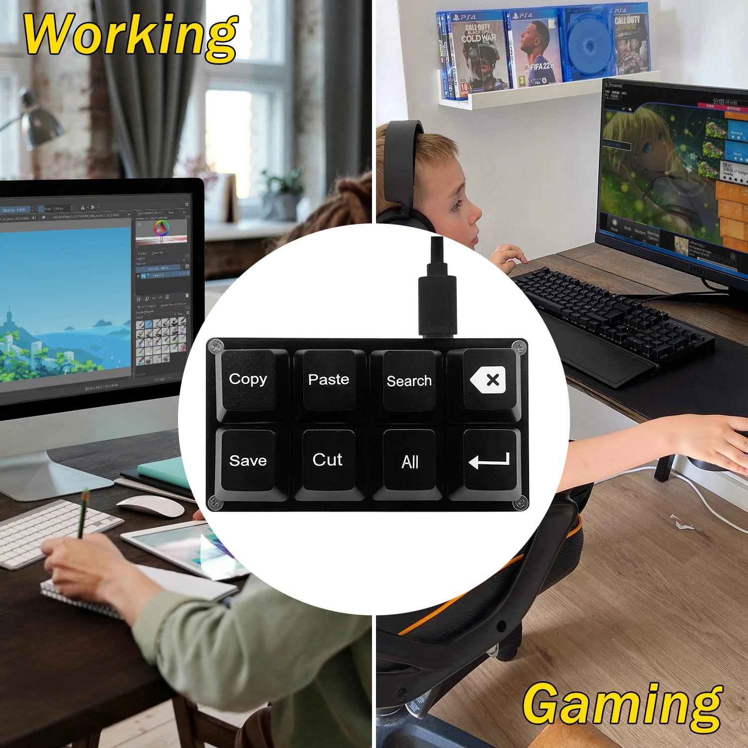 Bàn phím 8 Phím Cơ Một Tay Tùy Biến Chơi Game USB - Daisan Mart