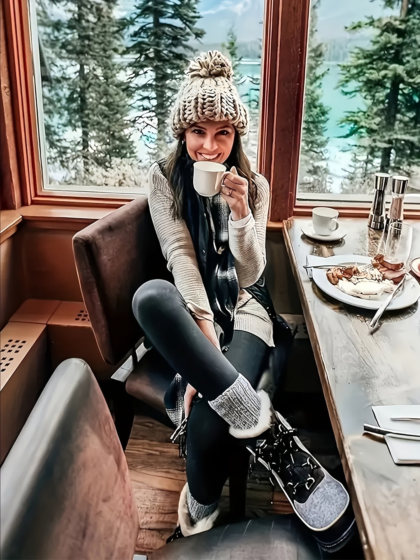 3pcs Set with Pockets for Warmth And Thick Lining Leggings, Women's High Waisted Anti Roll Warm Winter Yoga Pants, Fitness And Exercise Thick Pants, Windproof And Warm