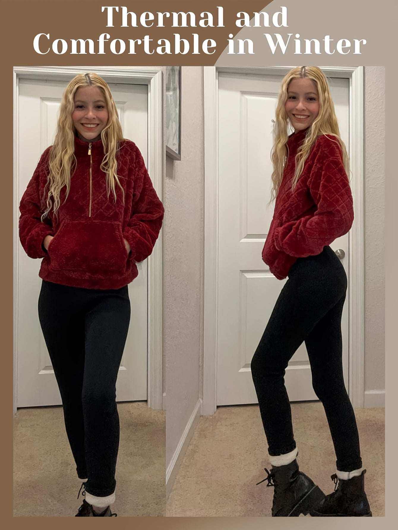 3pcs Set with Pockets for Warmth And Thick Lining Leggings, Women's High Waisted Anti Roll Warm Winter Yoga Pants, Fitness And Exercise Thick Pants, Windproof And Warm