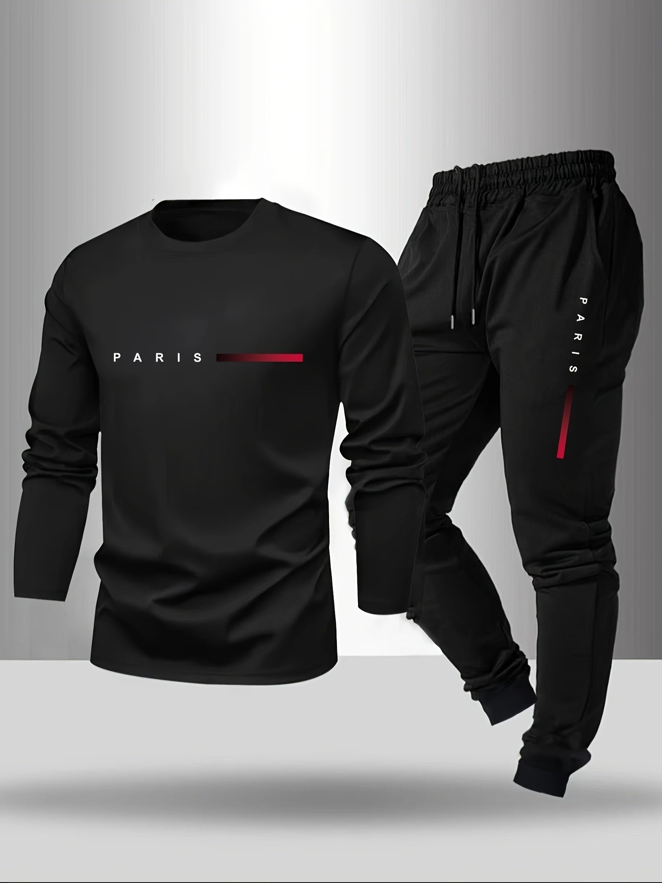 PARIS Men's Tracksuit - Red Shirt &amp; Black Jogger Pants